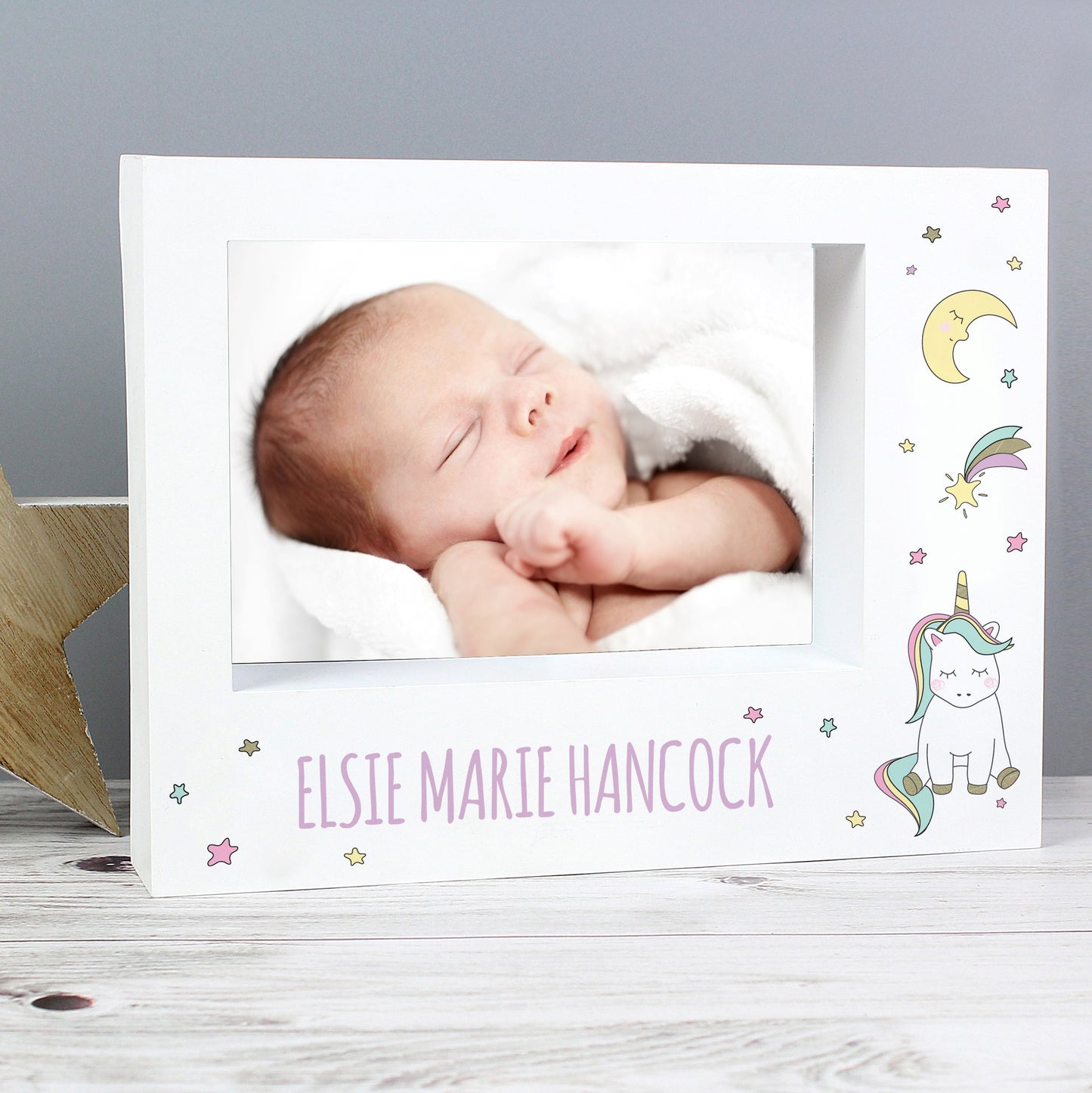 Personalised Baby Unicorn 5x7 Landscape Box Photo Frame: 1 - Photo Frames By Gift Moments