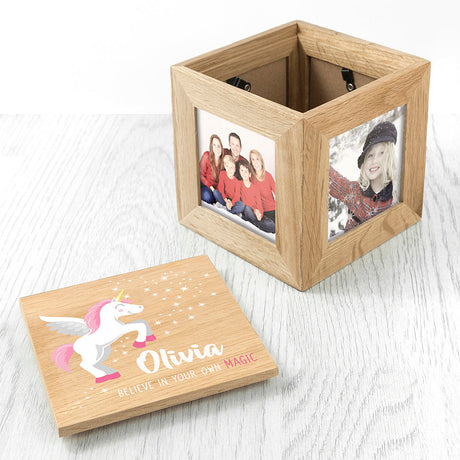 Personalised Baby Unicorn Photo Cube: 4 Photo Cubes By Gift Moments
