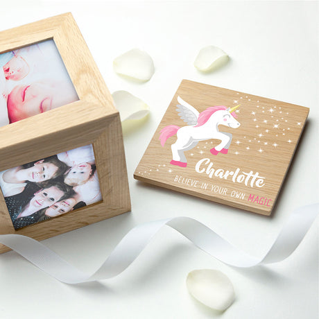 Personalised Baby Unicorn Photo Cube: 3 Photo Cubes By Gift Moments