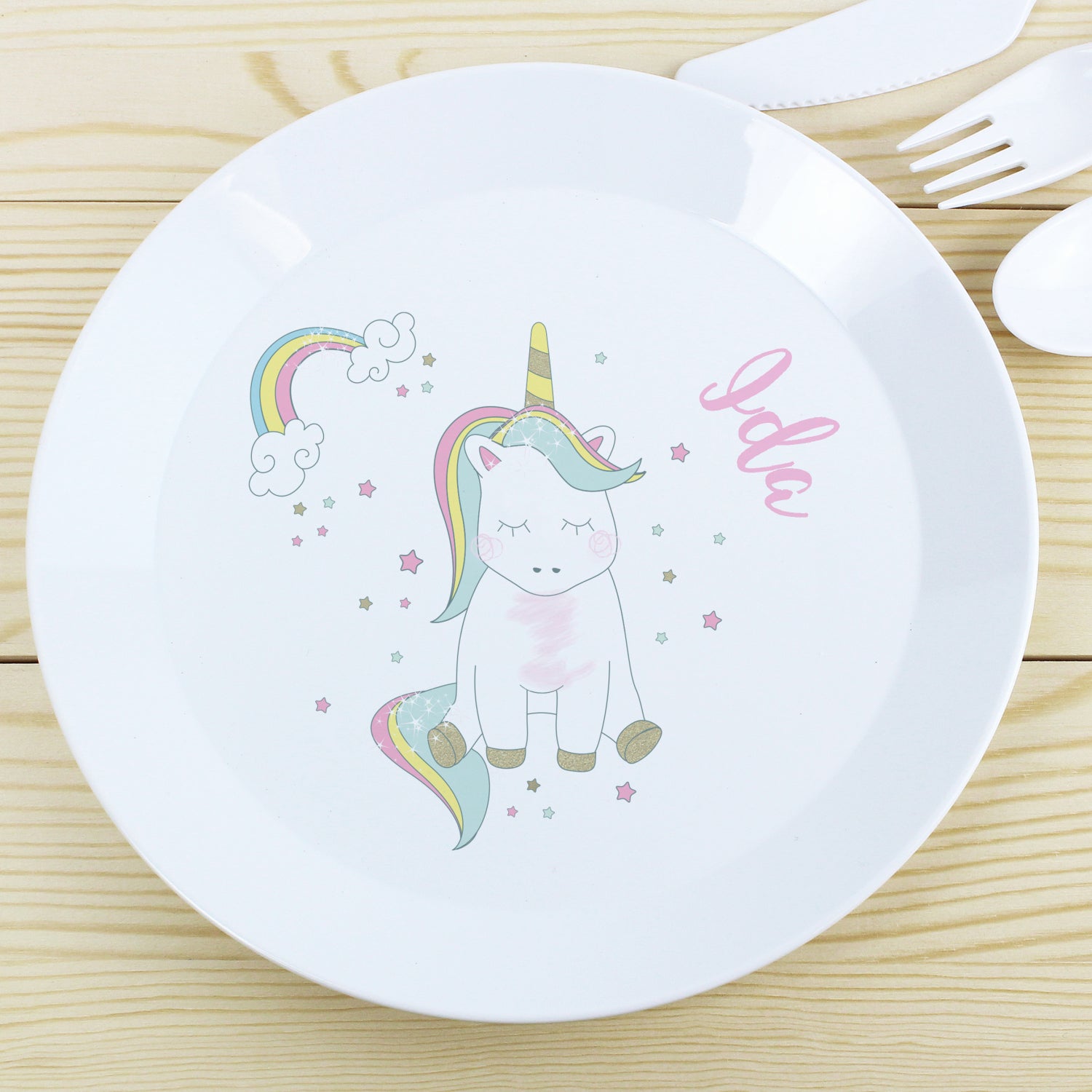 Personalised Baby Unicorn Plastic Plate: 1 - Tableware By Gift Moments