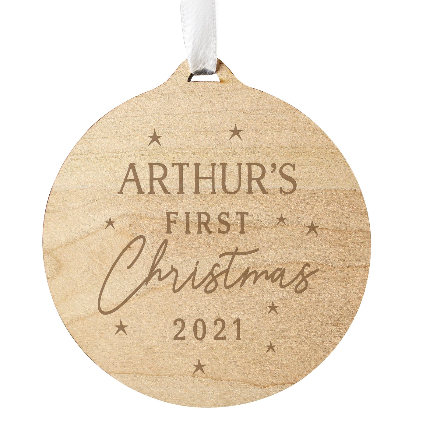 Personalised Baby’s First Christmas Round Wooden Decoration: 3 - Decorations By Gift Moments