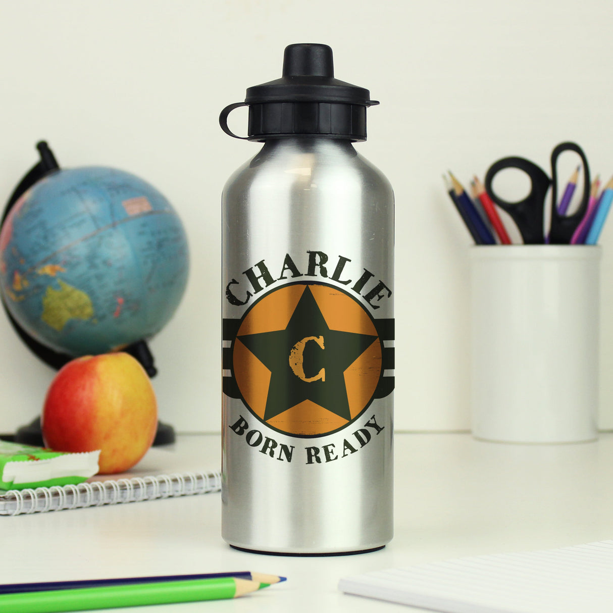 Personalised Badge Silver Drinks Bottle: 1 - Kids Bottles By Gift Moments