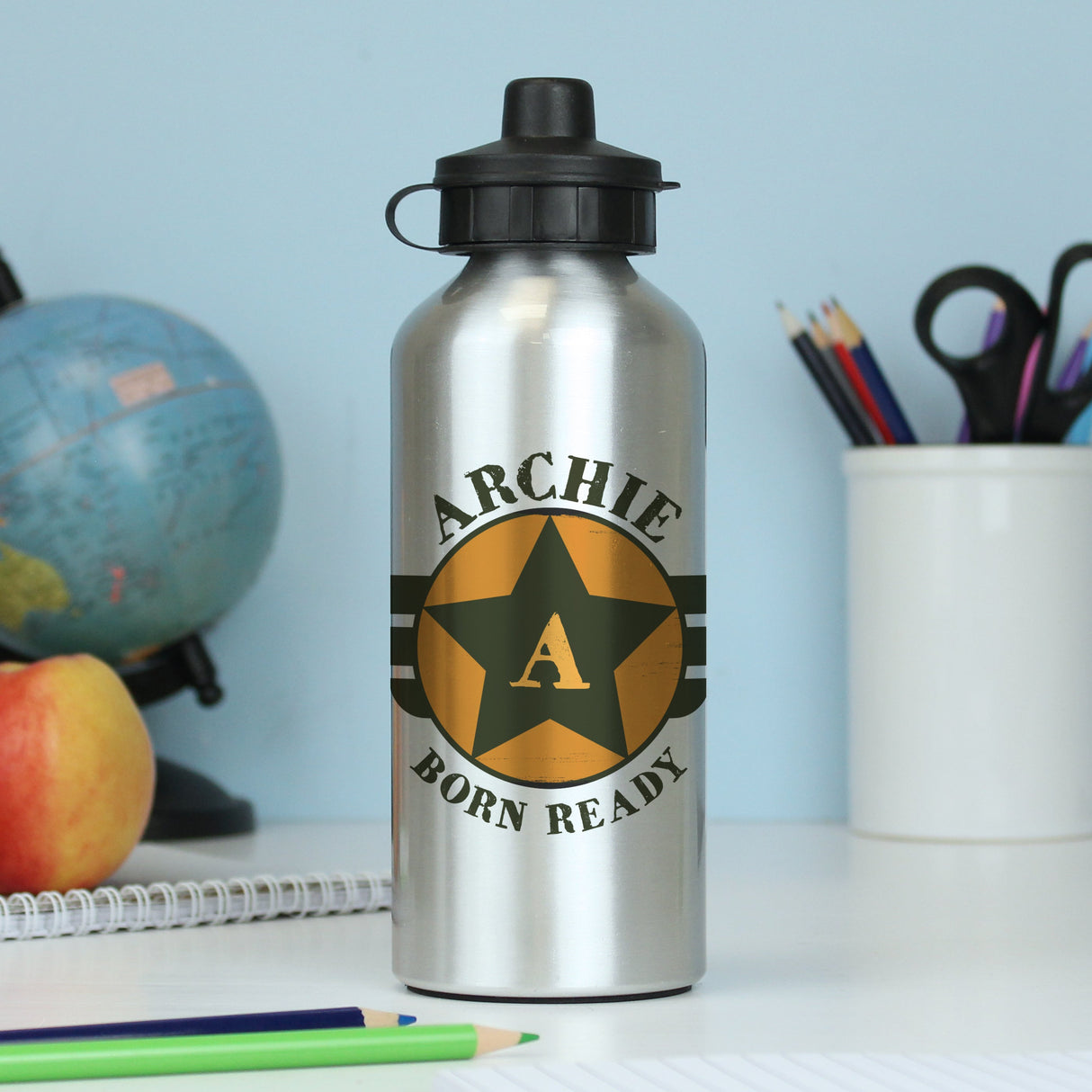 Personalised Badge Silver Drinks Bottle: 2 - Kids Bottles By Gift Moments