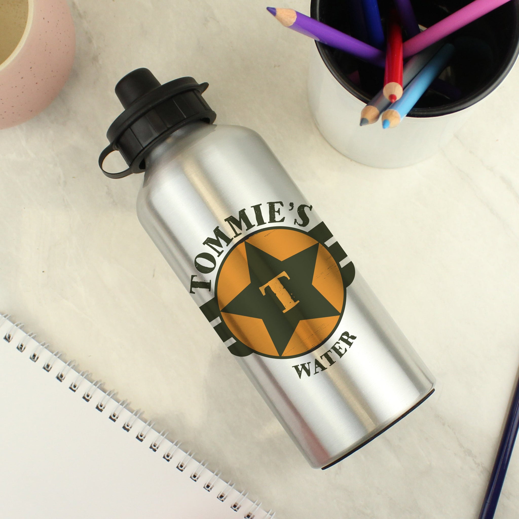 Personalised Badge Silver Drinks Bottle: 3 - Kids Bottles By Gift Moments
