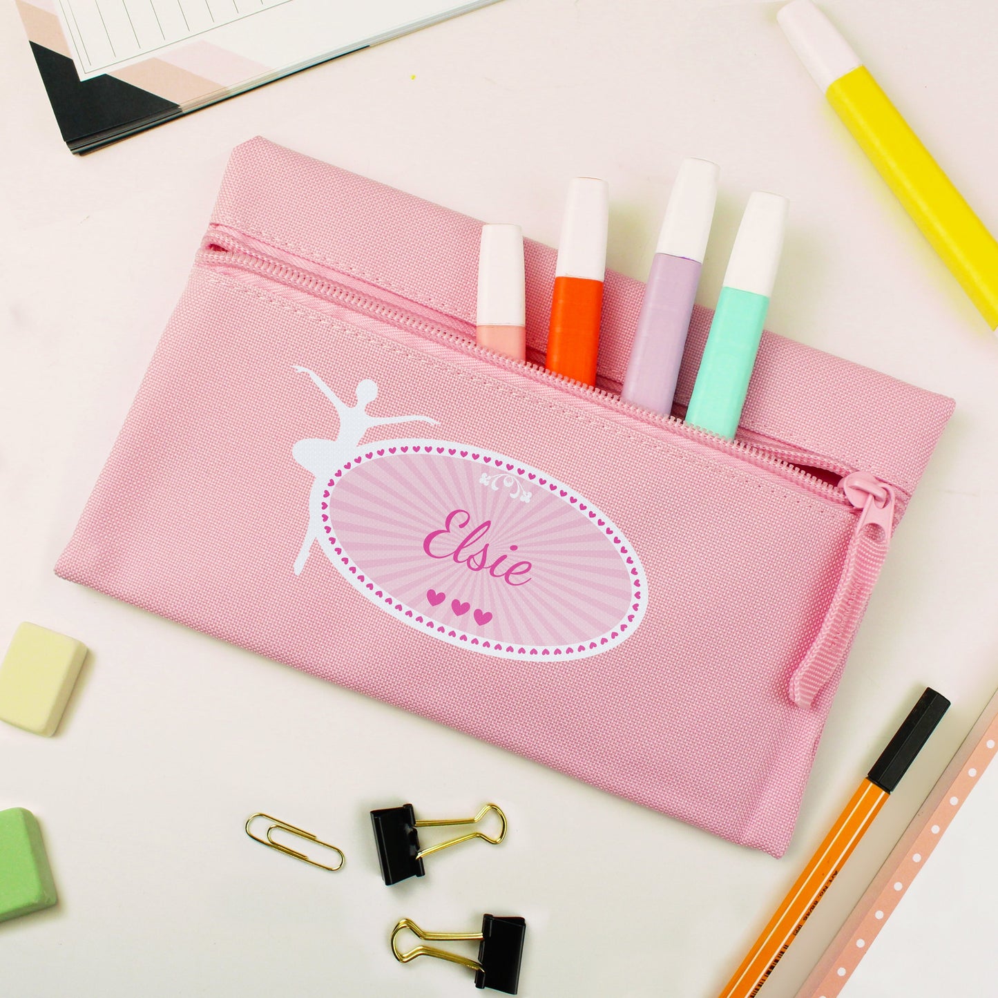 Personalised Ballerina Pink Pencil Case: 2 - Pencil Cases & Sets By Gift Moments