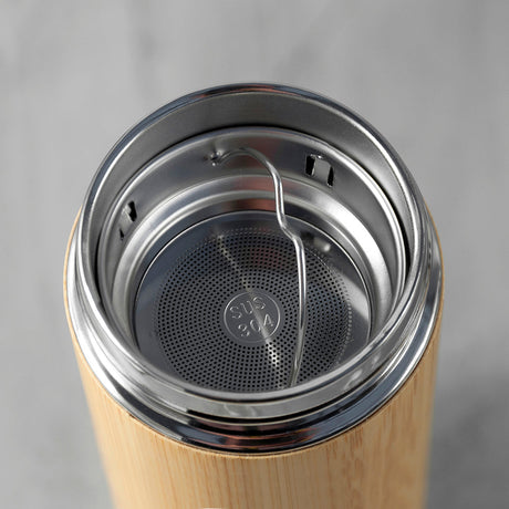 Personalised Bamboo Thermos Flask with Tea Strainer 360ml: 4 Travel Mugs By Gift Moments