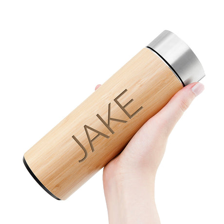 Personalised Bamboo Thermos Flask with Tea Strainer 360ml: 6 Travel Mugs By Gift Moments