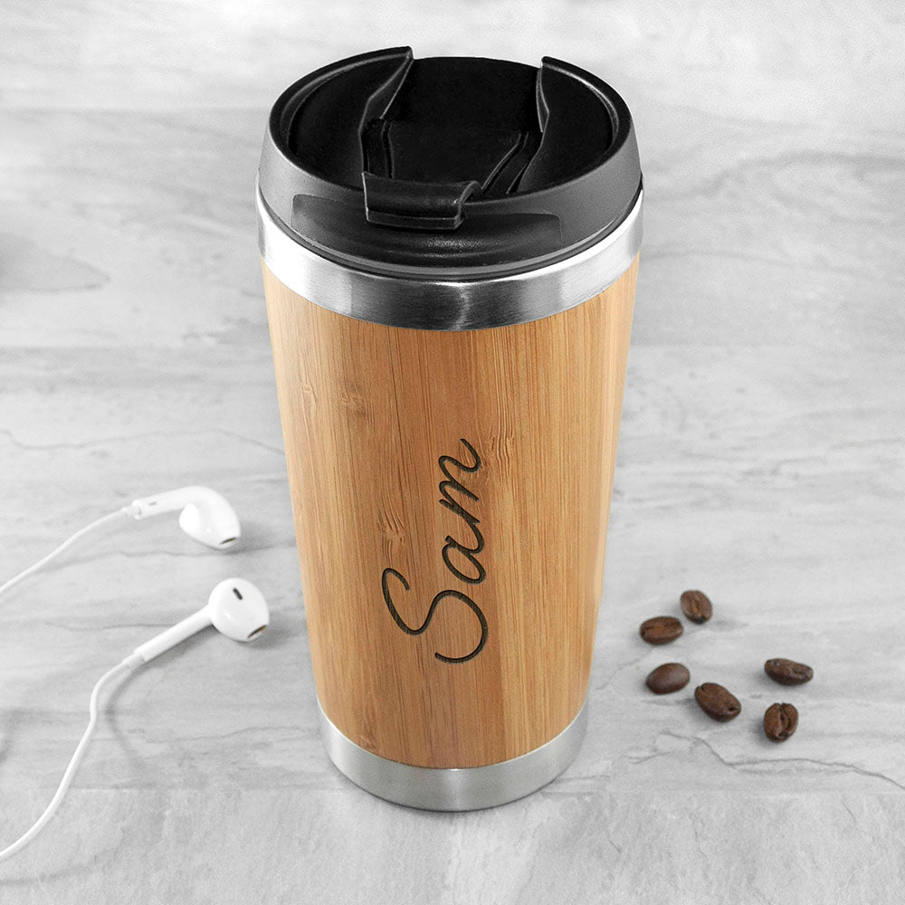 Personalised Bamboo Travel Mug: 4 - Travel Mugs By Gift Moments