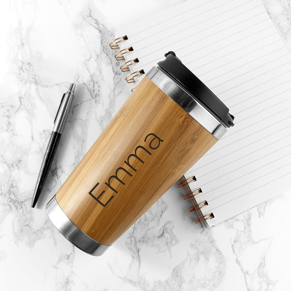 Personalised Bamboo Travel Mug: 1 - Sans Serif - Travel Mugs By Gift Moments