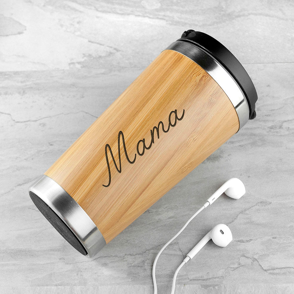 Personalised Bamboo Travel Mug: 2 - Script - Travel Mugs By Gift Moments