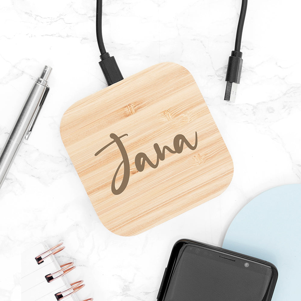 Personalised Bamboo Wireless Charger: 1 - Tech Accessories By Gift Moments