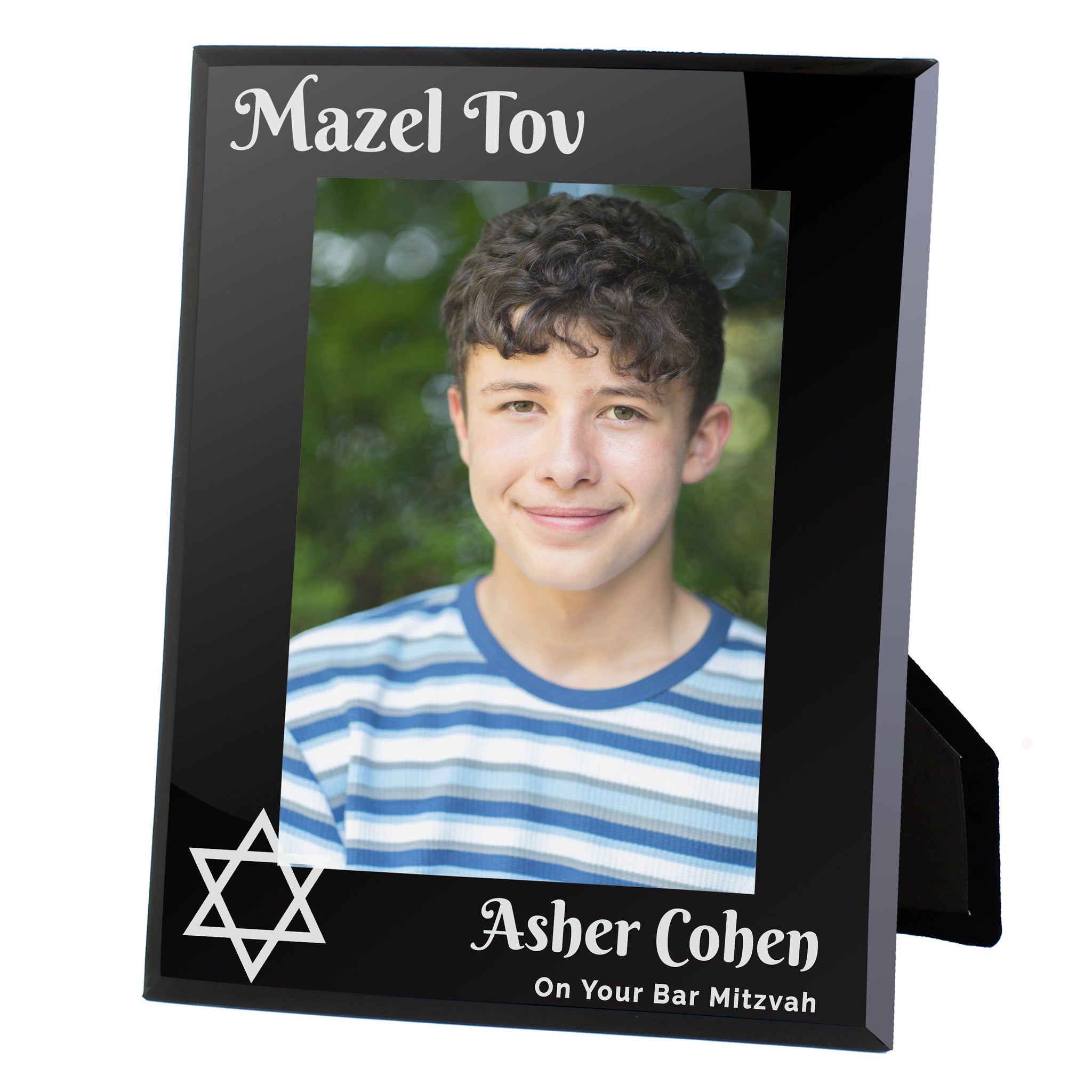 Personalised Bar and Bat Mitzvah Black Glass Photo Frame: 5 - Photo Frames By Gift Moments