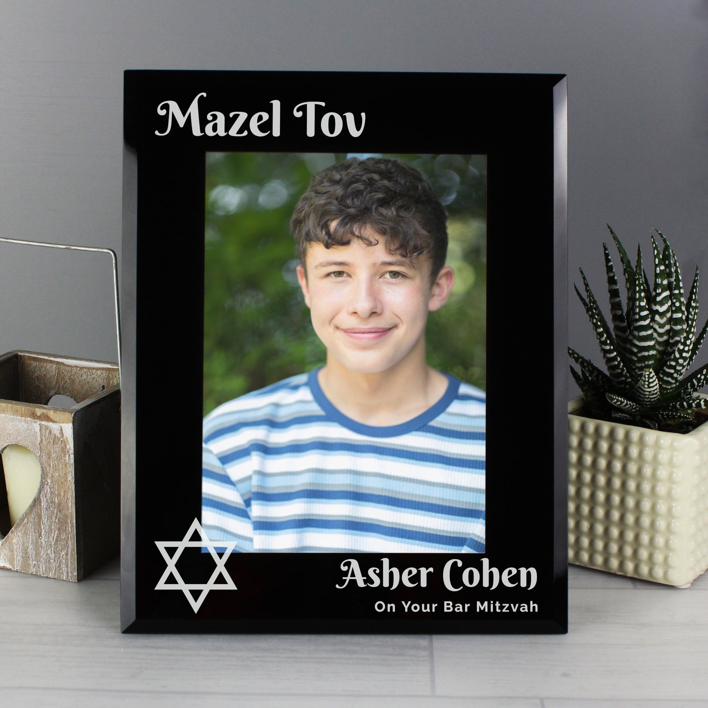 Personalised Bar and Bat Mitzvah Black Glass Photo Frame: 1 - Photo Frames By Gift Moments