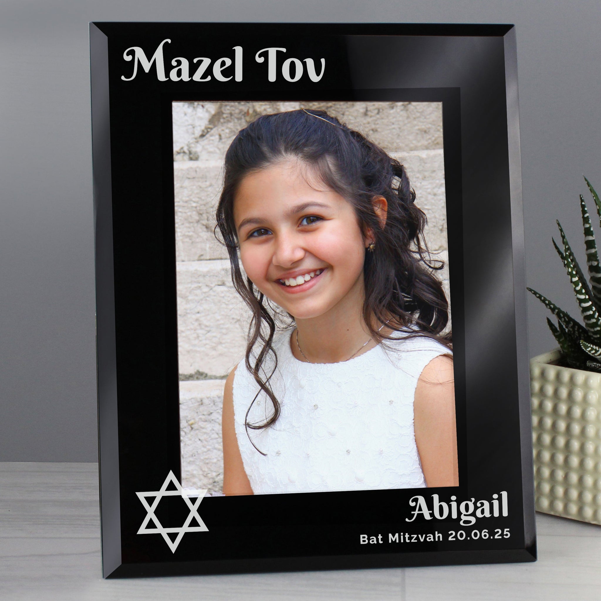 Personalised Bar and Bat Mitzvah Black Glass Photo Frame: 4 - Photo Frames By Gift Moments