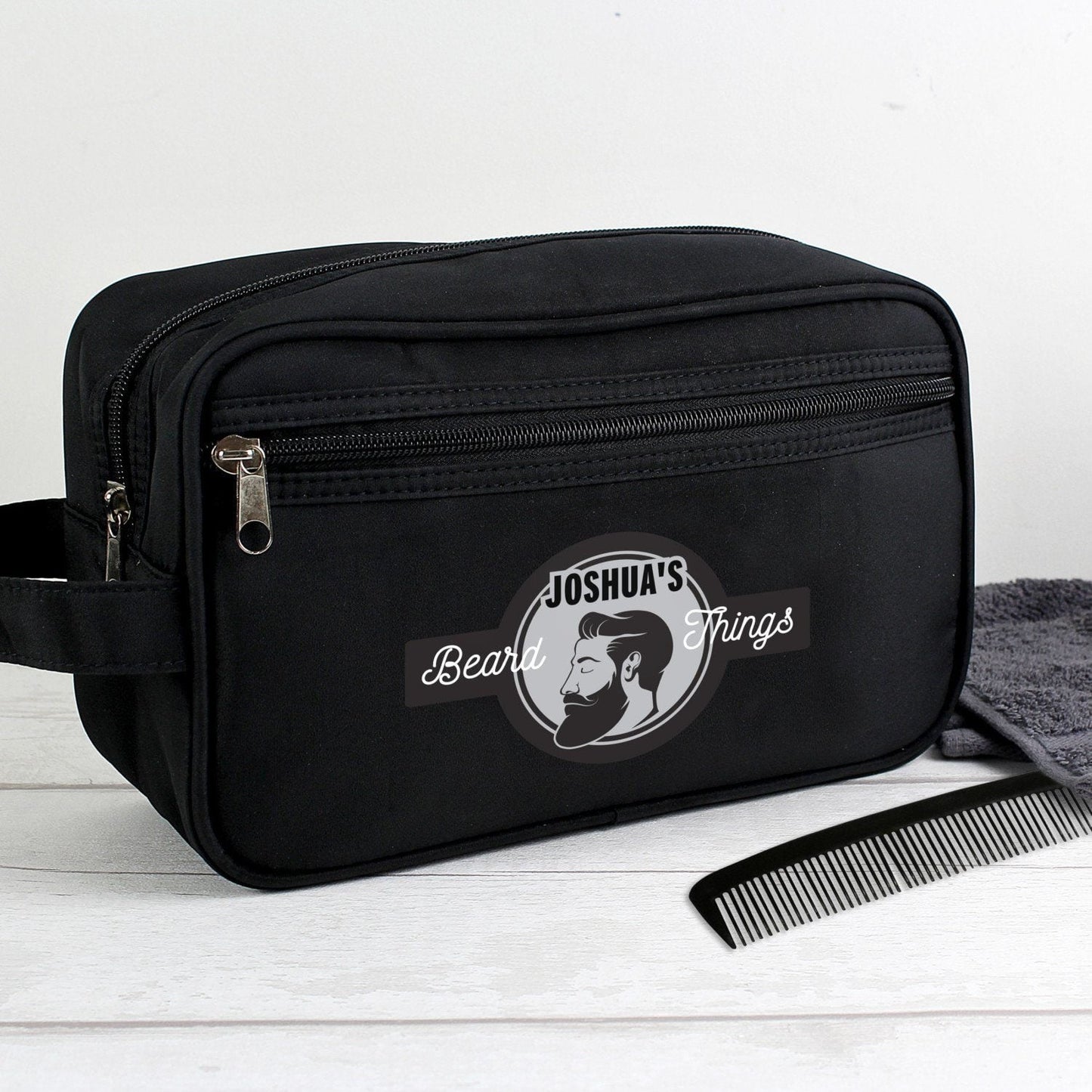 Personalised Beard Things Black Toiletry Bag: 3 - Toiletry & Makeup Bags By Gift Moments