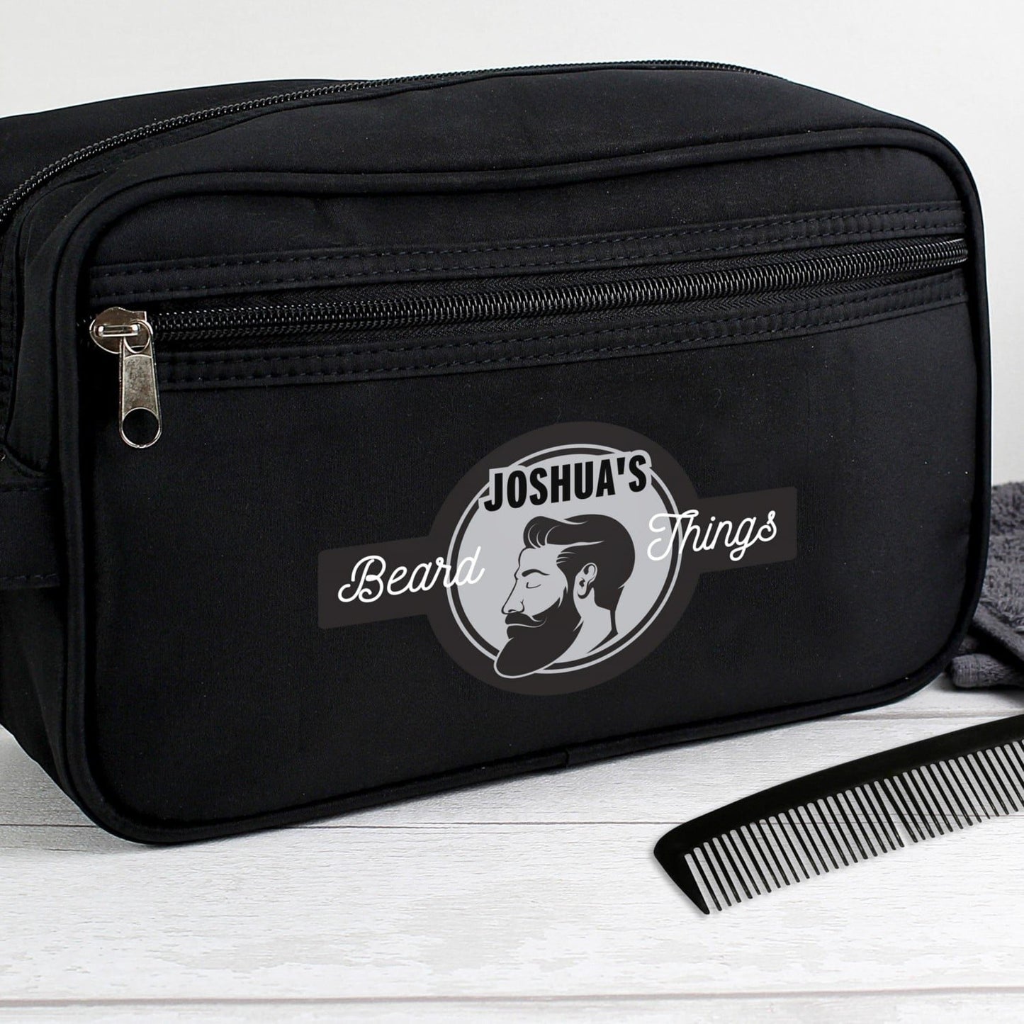 Personalised Beard Things Black Toiletry Bag: 2 - Toiletry & Makeup Bags By Gift Moments