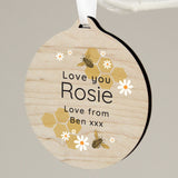 Personalised Bee Round Wooden Decoration: 4 - Decorations By Gift Moments