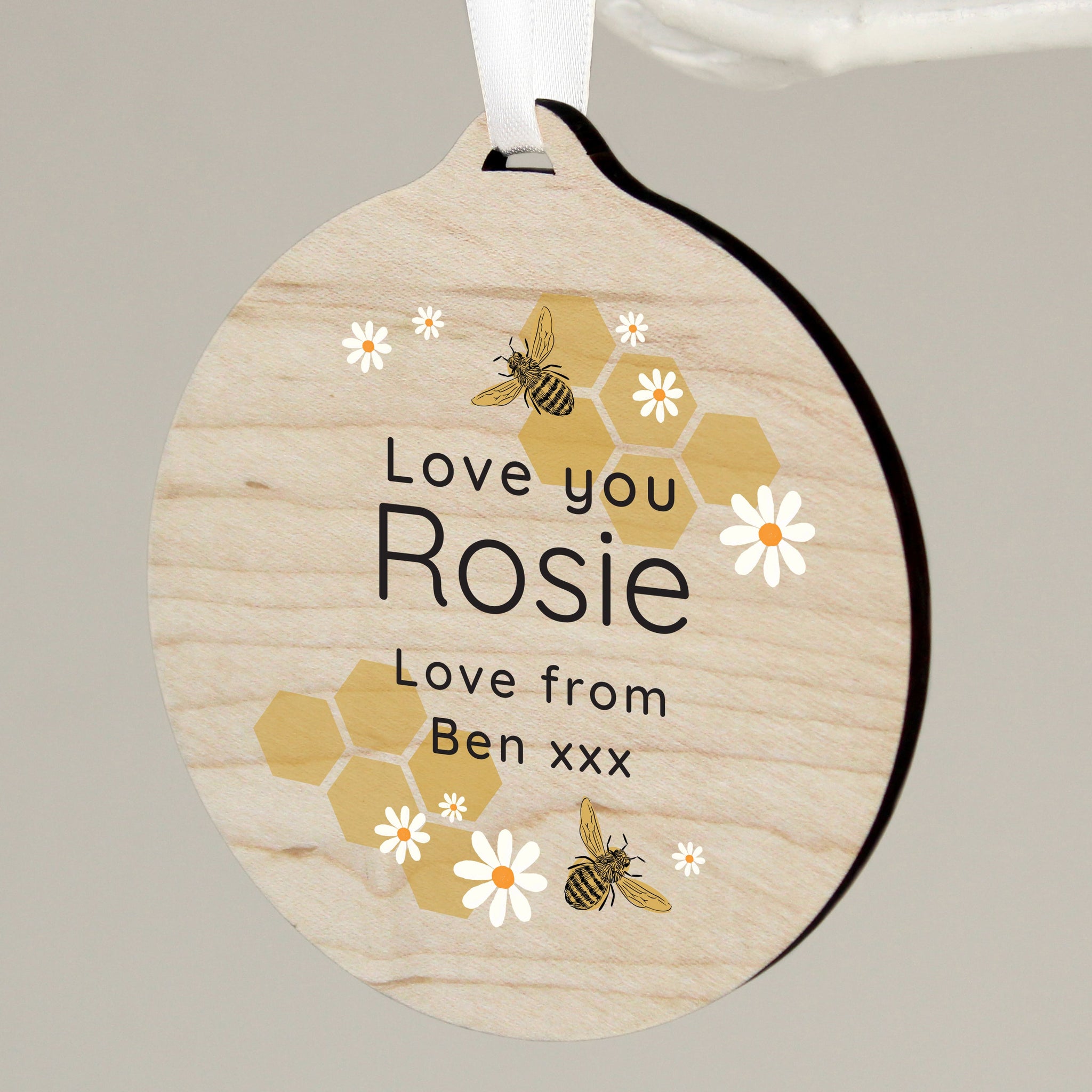 Personalised Bee Round Wooden Decoration: 4 - Decorations By Gift Moments