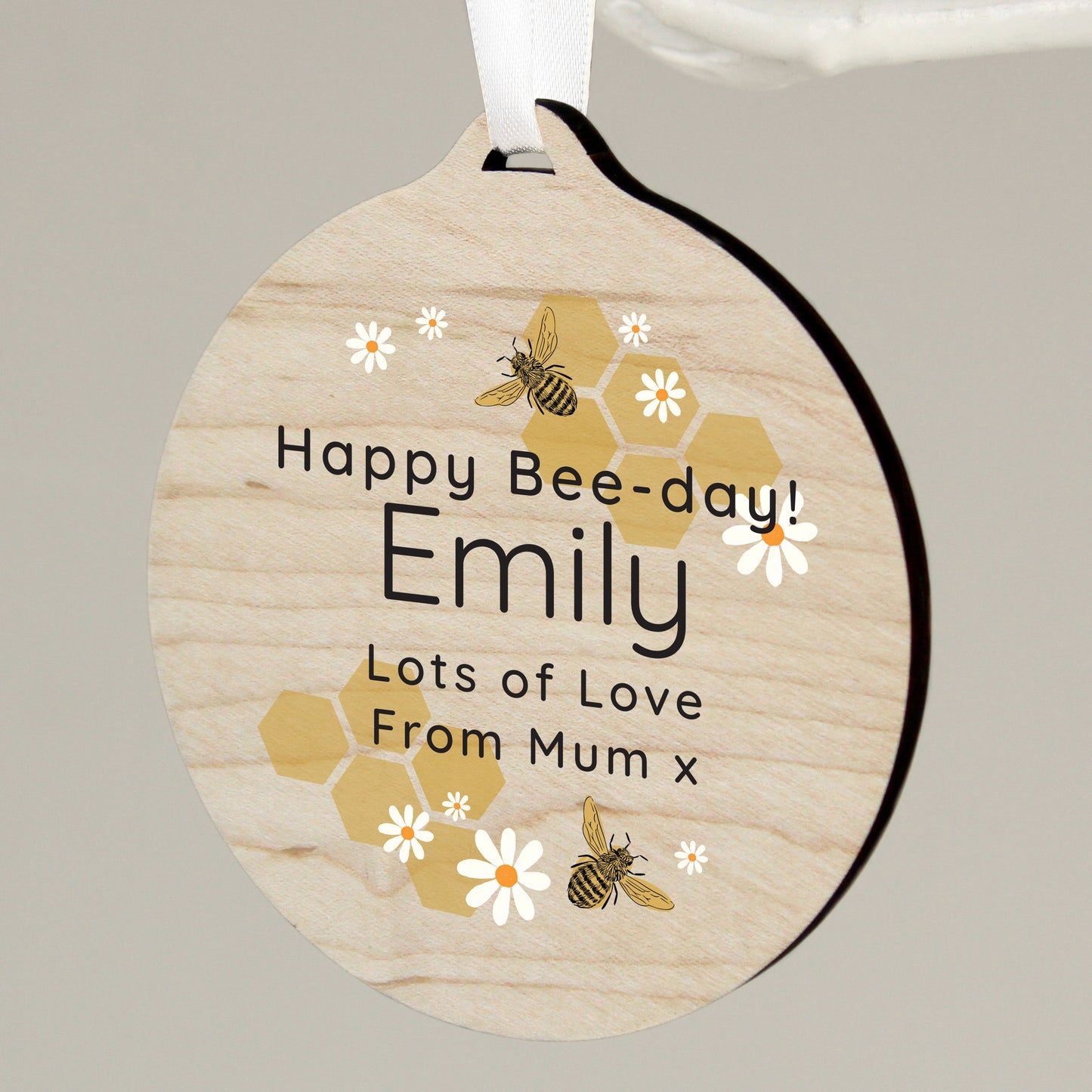 Personalised Bee Round Wooden Decoration: 6 - Decorations By Gift Moments