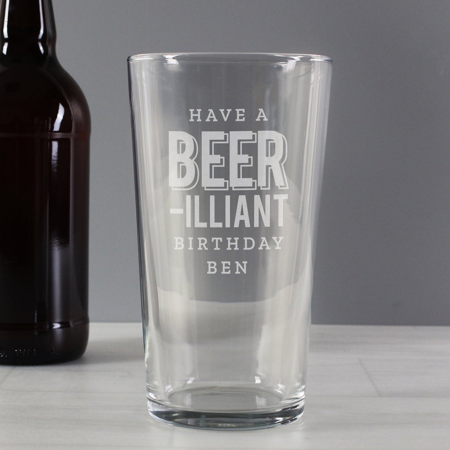 Personalised Beer-Illiant Birthday Pint Glass: 4 - Beer Glasses By Gift Moments