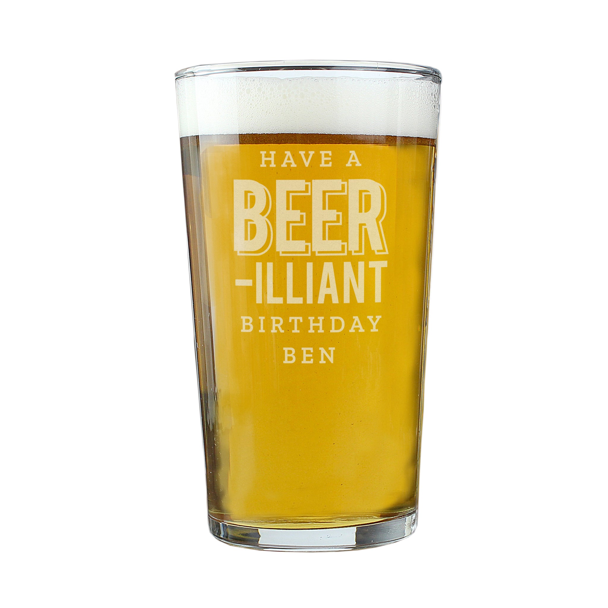Personalised Beer-Illiant Birthday Pint Glass: 2 - Beer Glasses By Gift Moments