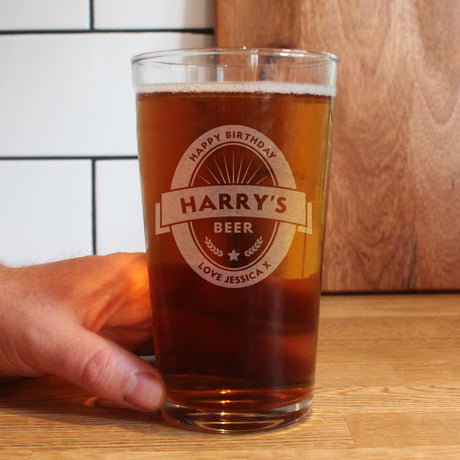Personalised Beer Label Pint Glass: 2 - Beer Glasses By Gift Moments