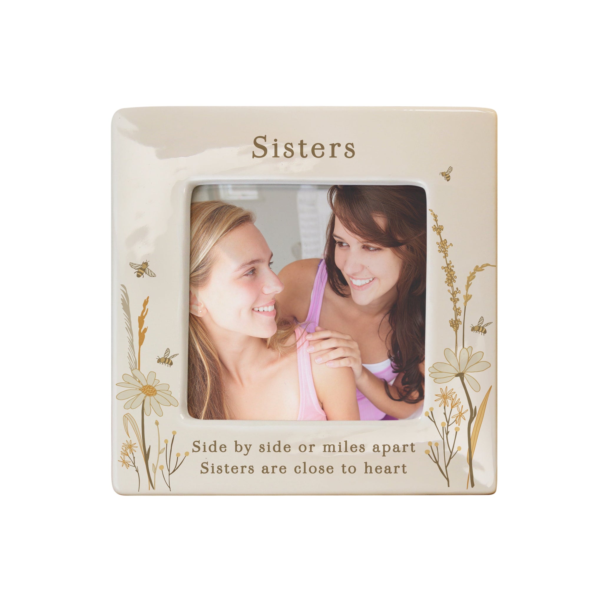 Personalised Bees & Daisy Ceramic 4x4 Frame: 4 - Photo Frames By Gift Moments