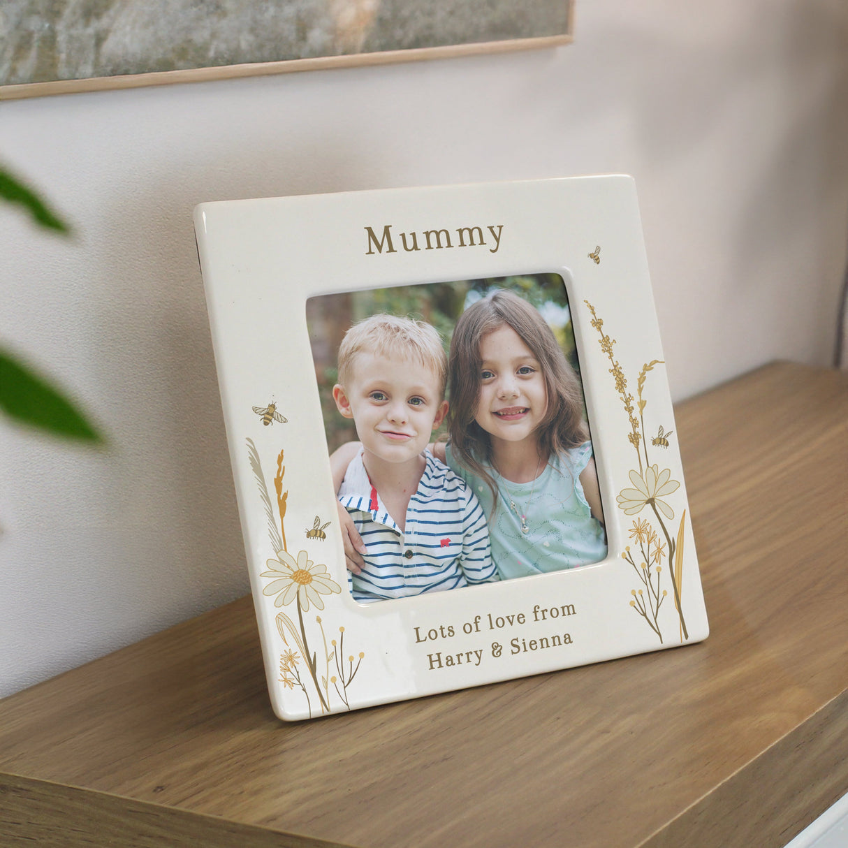Personalised Bees & Daisy Ceramic 4x4 Frame: 3 - Photo Frames By Gift Moments