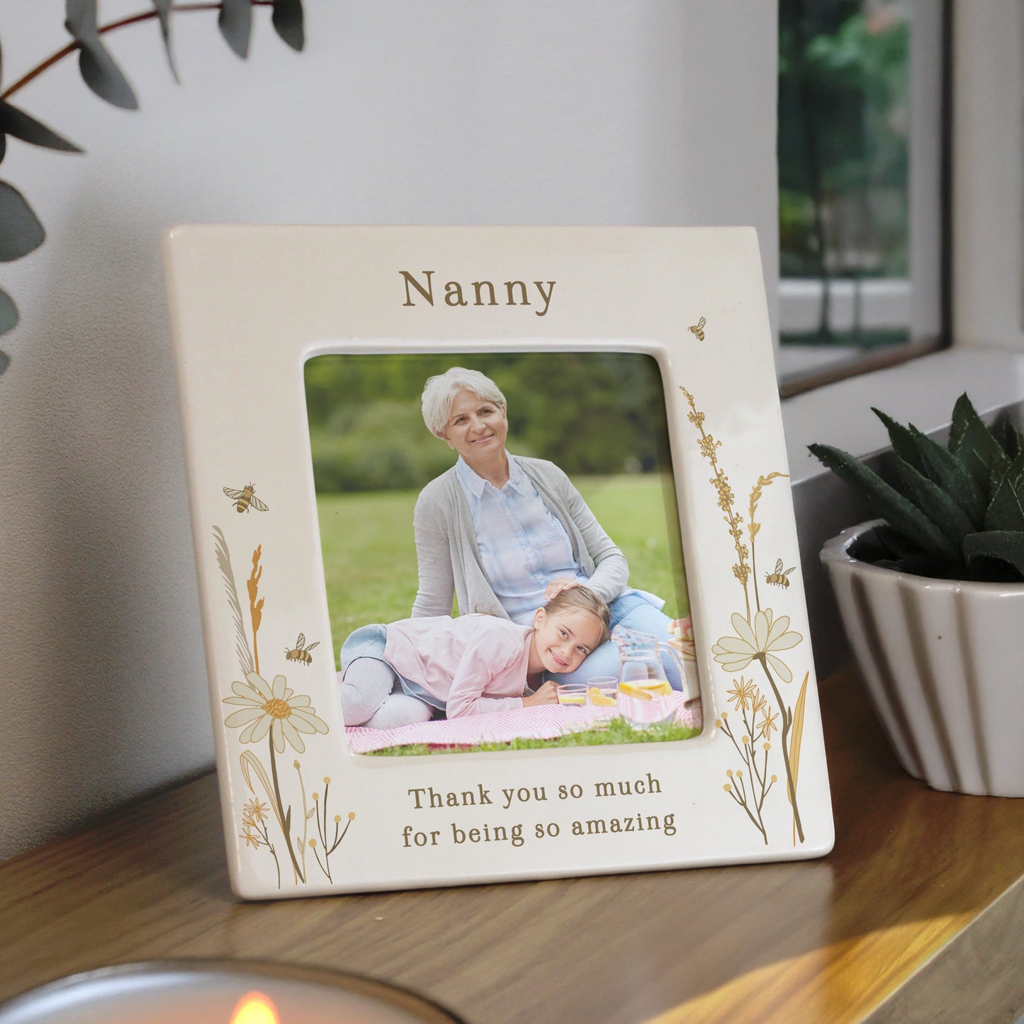Personalised Bees & Daisy Ceramic 4x4 Frame: 1 - Photo Frames By Gift Moments