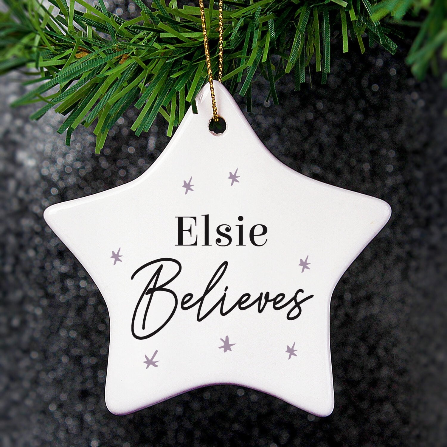 Personalised Believes Ceramic Star Decoration: 2 - Christmas Decorations By Gift Moments