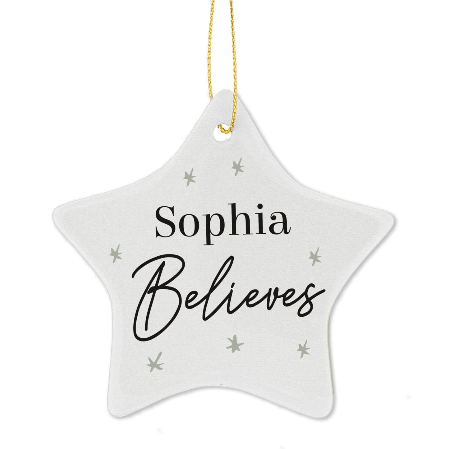 Personalised Believes Ceramic Star Decoration: 3 - Christmas Decorations By Gift Moments