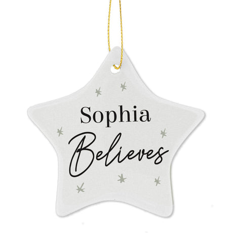 Personalised Believes Ceramic Star Decoration: 3 - Christmas Decorations By Gift Moments