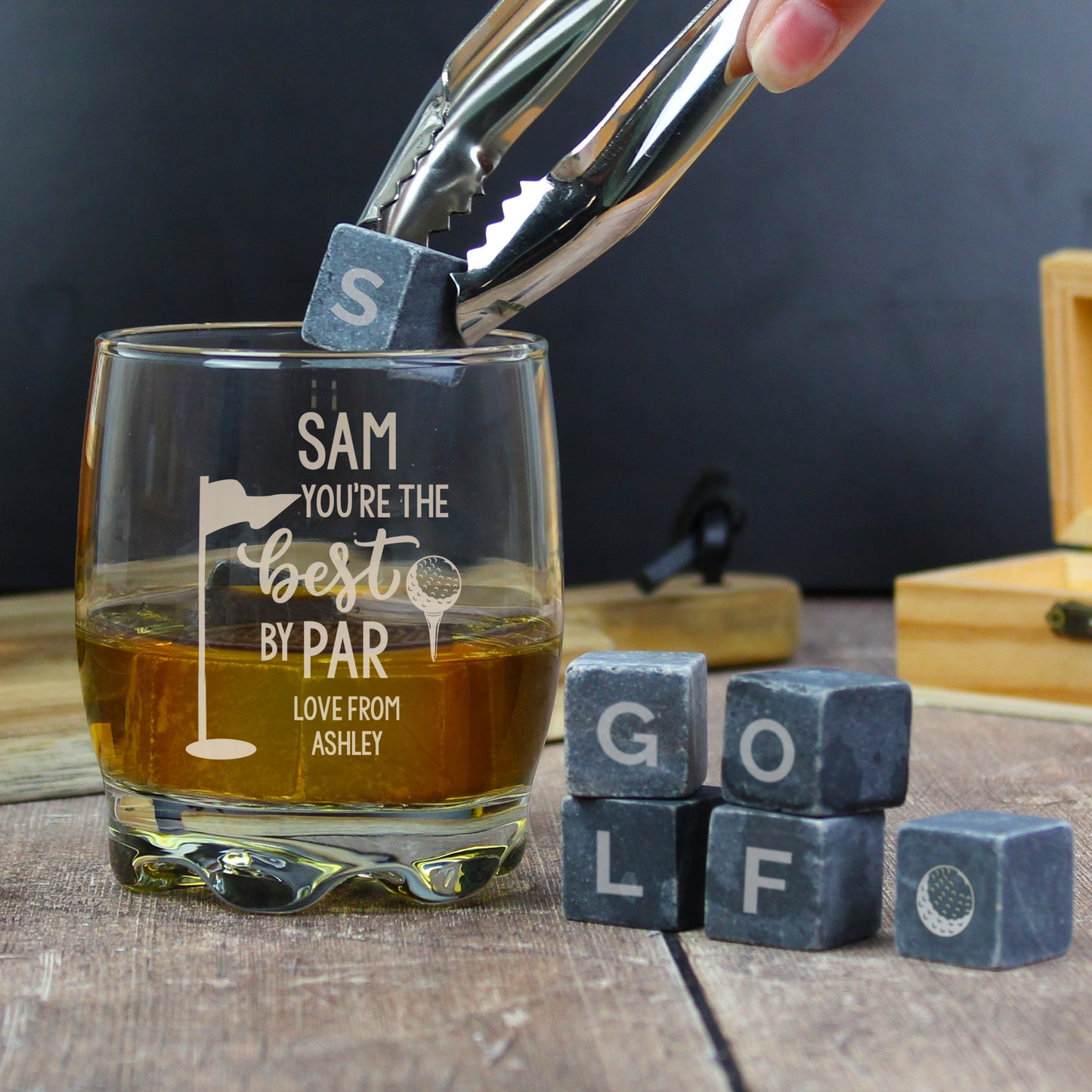 Personalised Best By Par Glass & Whisky Stones: 2 - Tumblers By Gift Moments