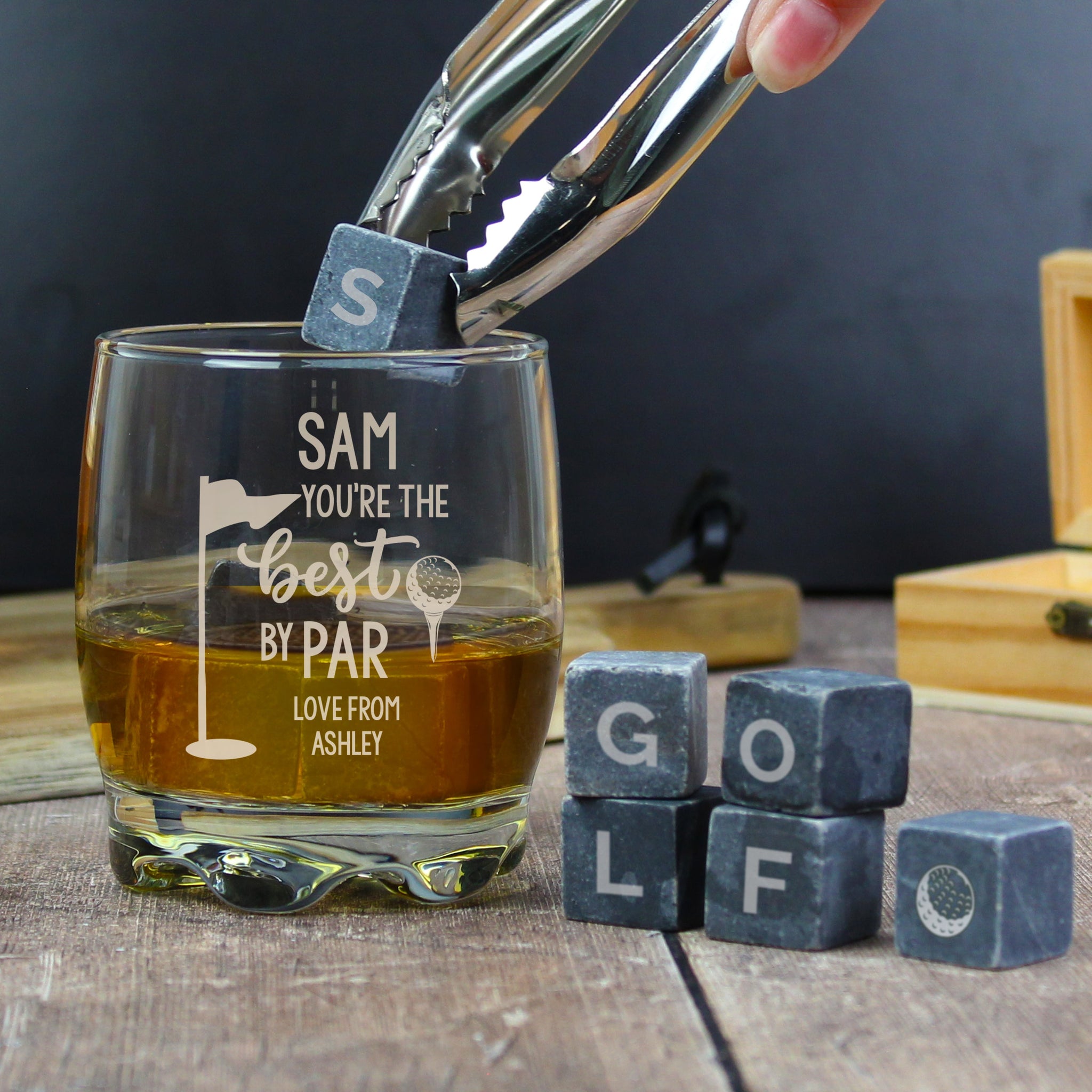 Personalised Best By Par Glass & Whisky Stones: 2 - Tumblers By Gift Moments