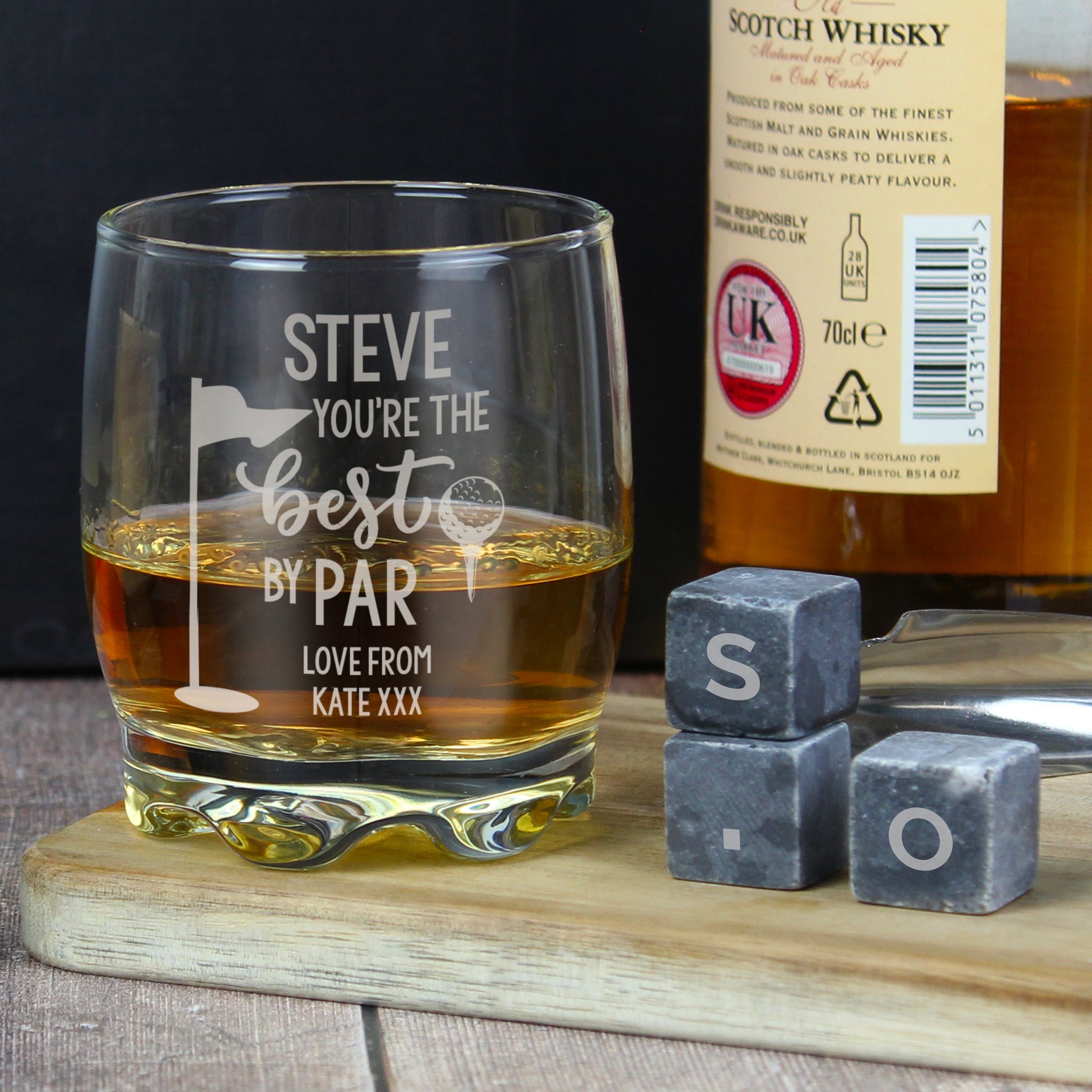 Personalised Best By Par Glass & Whisky Stones: 3 - Tumblers By Gift Moments