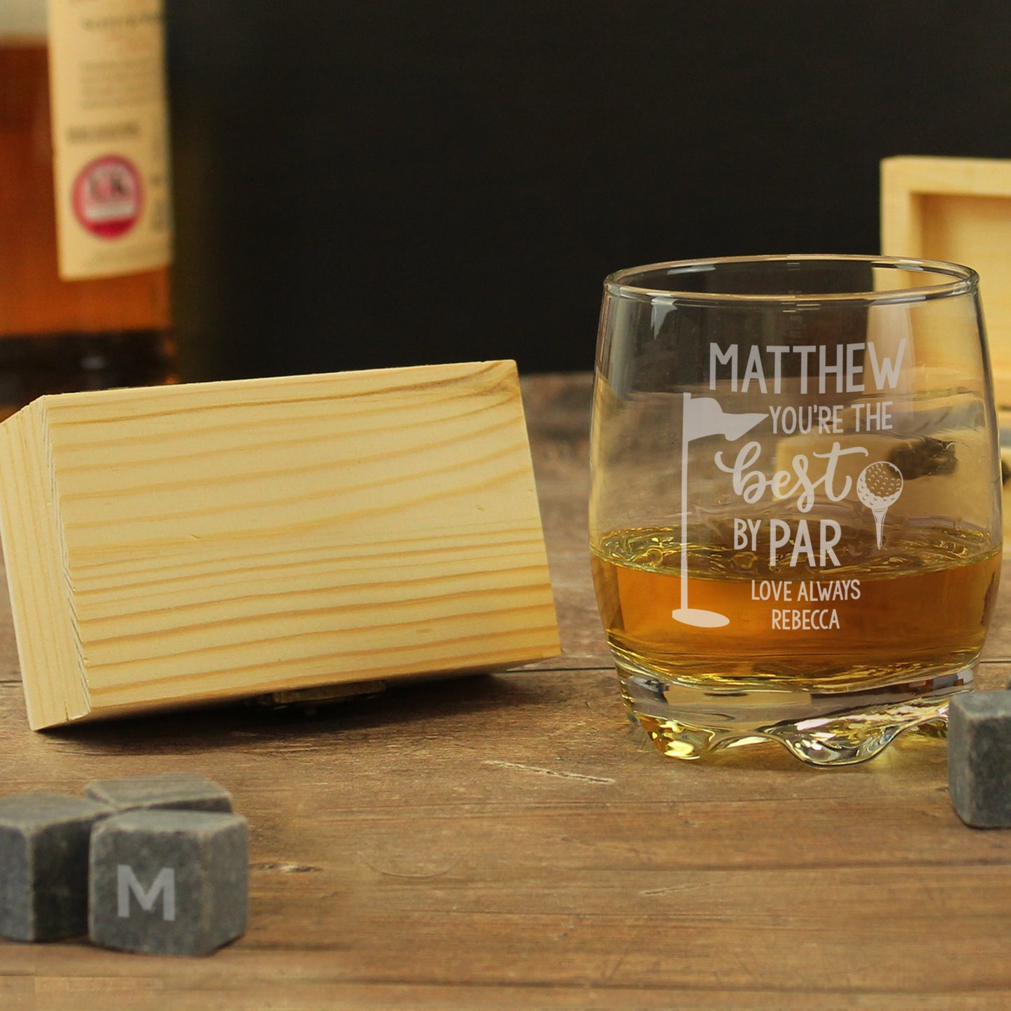 Personalised Best By Par Glass & Whisky Stones: 7 - Tumblers By Gift Moments