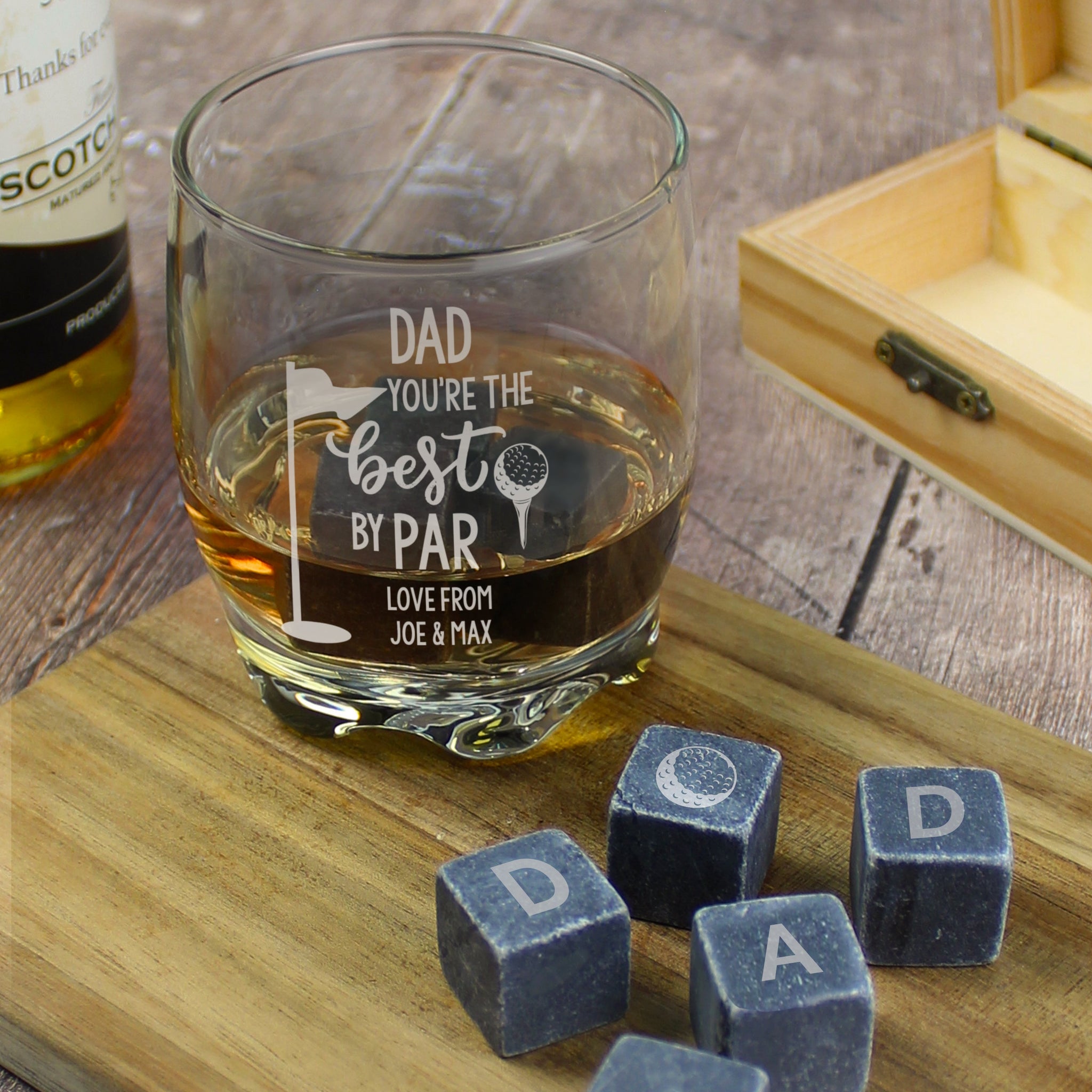Personalised Best By Par Glass & Whisky Stones: 4 - Tumblers By Gift Moments