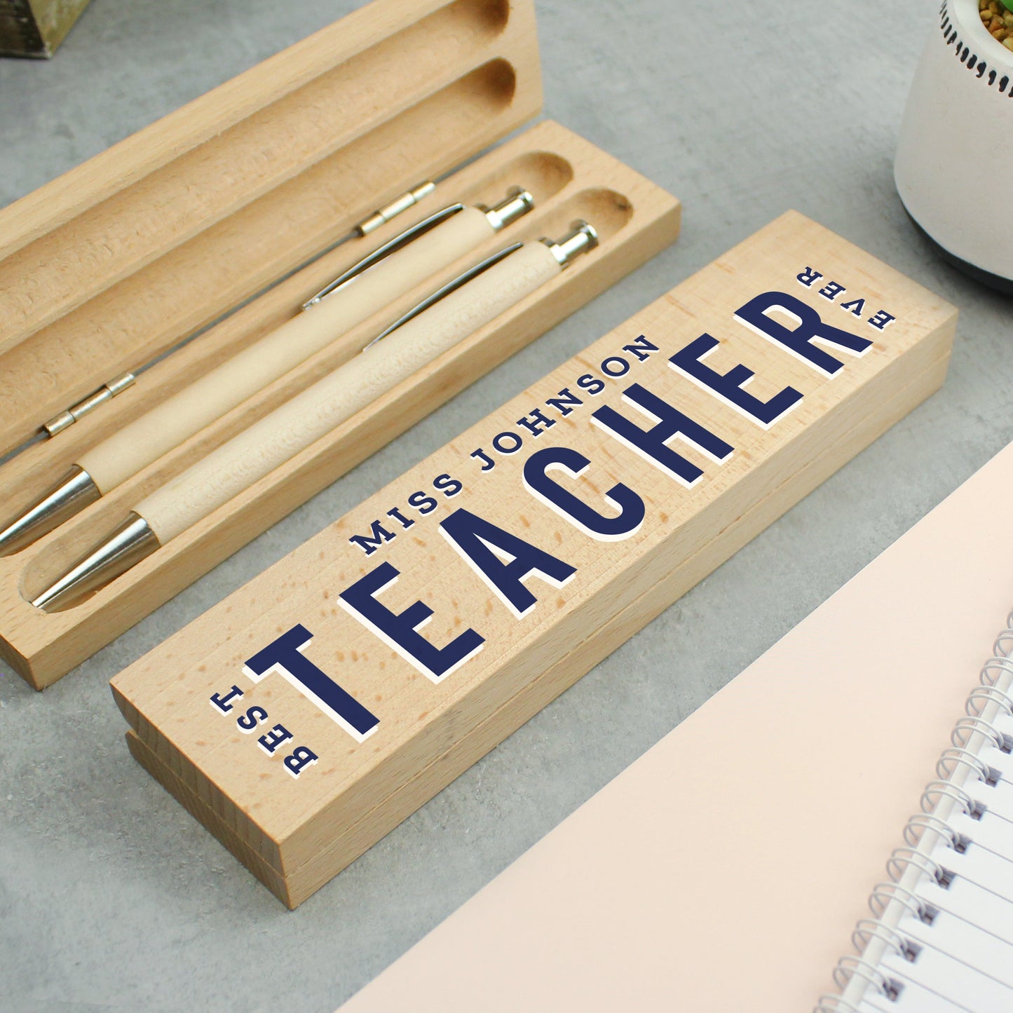 Personalised Best Teacher Wooden Pen and Pencil Set: 2 - Pens & Pencils By Gift Moments