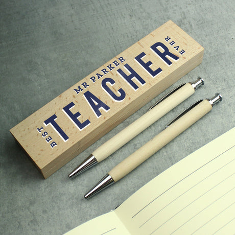 Personalised Best Teacher Wooden Pen and Pencil Set: 6 - Pens & Pencils By Gift Moments