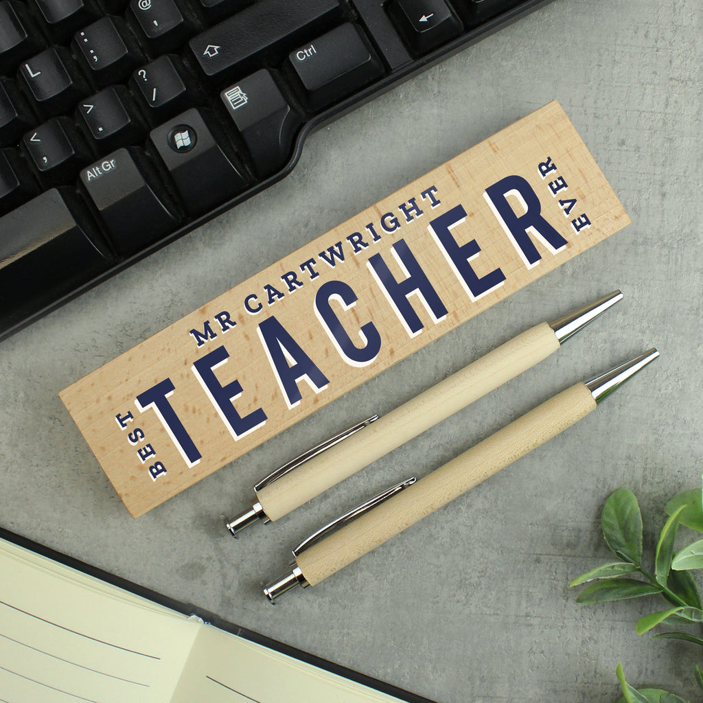 Personalised Best Teacher Wooden Pen and Pencil Set - Shop Pens & Pencils At Gift Moments - 1