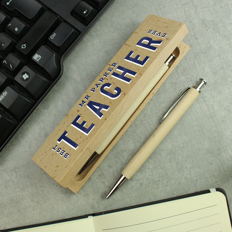 Personalised Best Teacher Wooden Pen and Pencil Set: 7 - Pens & Pencils By Gift Moments