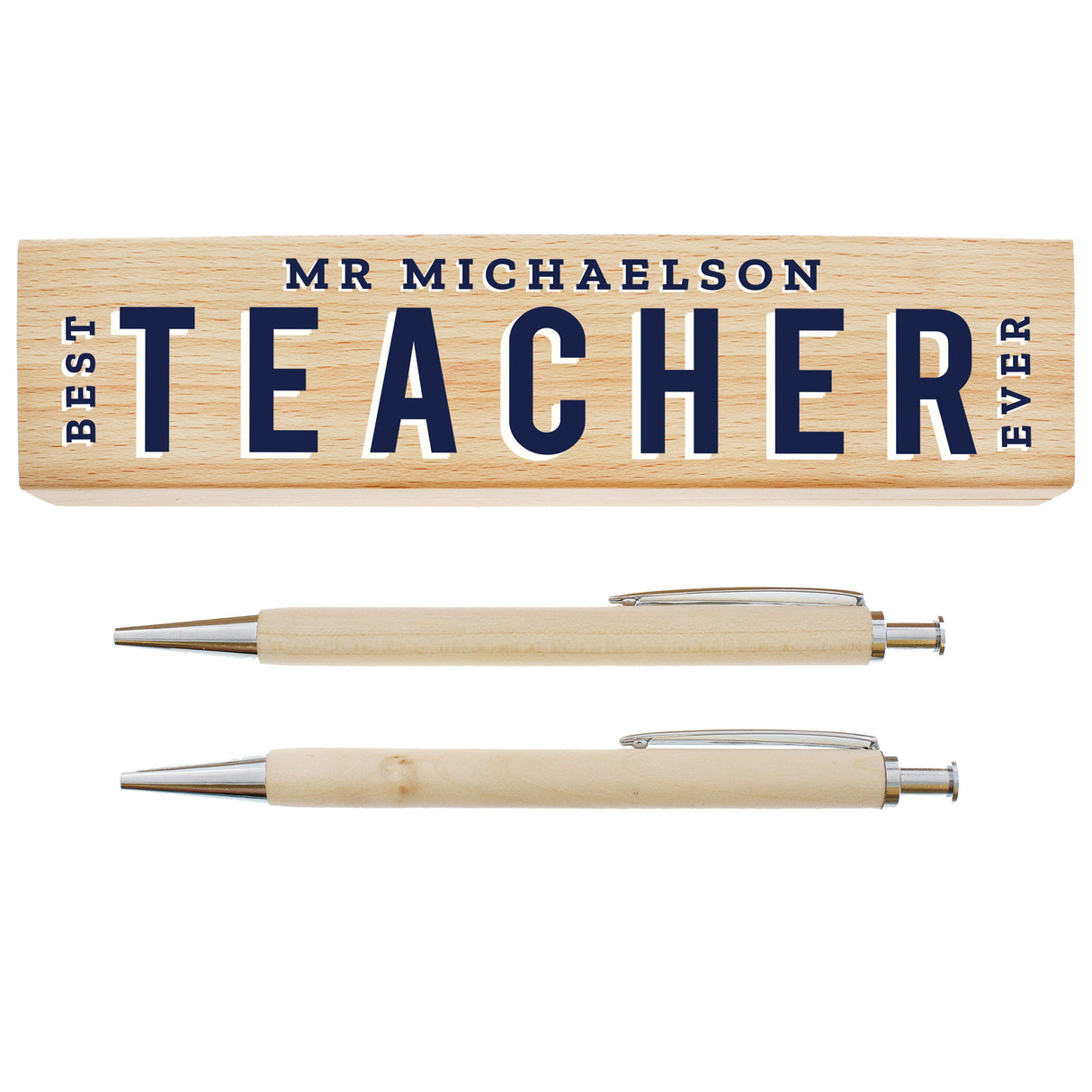 Personalised Best Teacher Wooden Pen and Pencil Set: 5 - Pens & Pencils By Gift Moments
