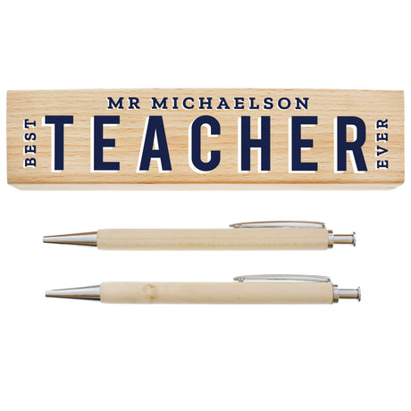 Personalised Best Teacher Wooden Pen and Pencil Set: 5 - Pens & Pencils By Gift Moments