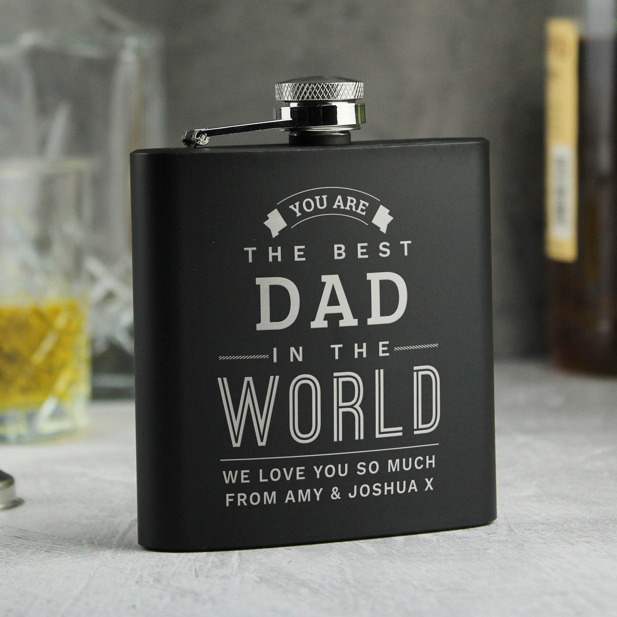 Personalised Best in The World Black Hip Flask: 6 - Hip Flasks By Gift Moments