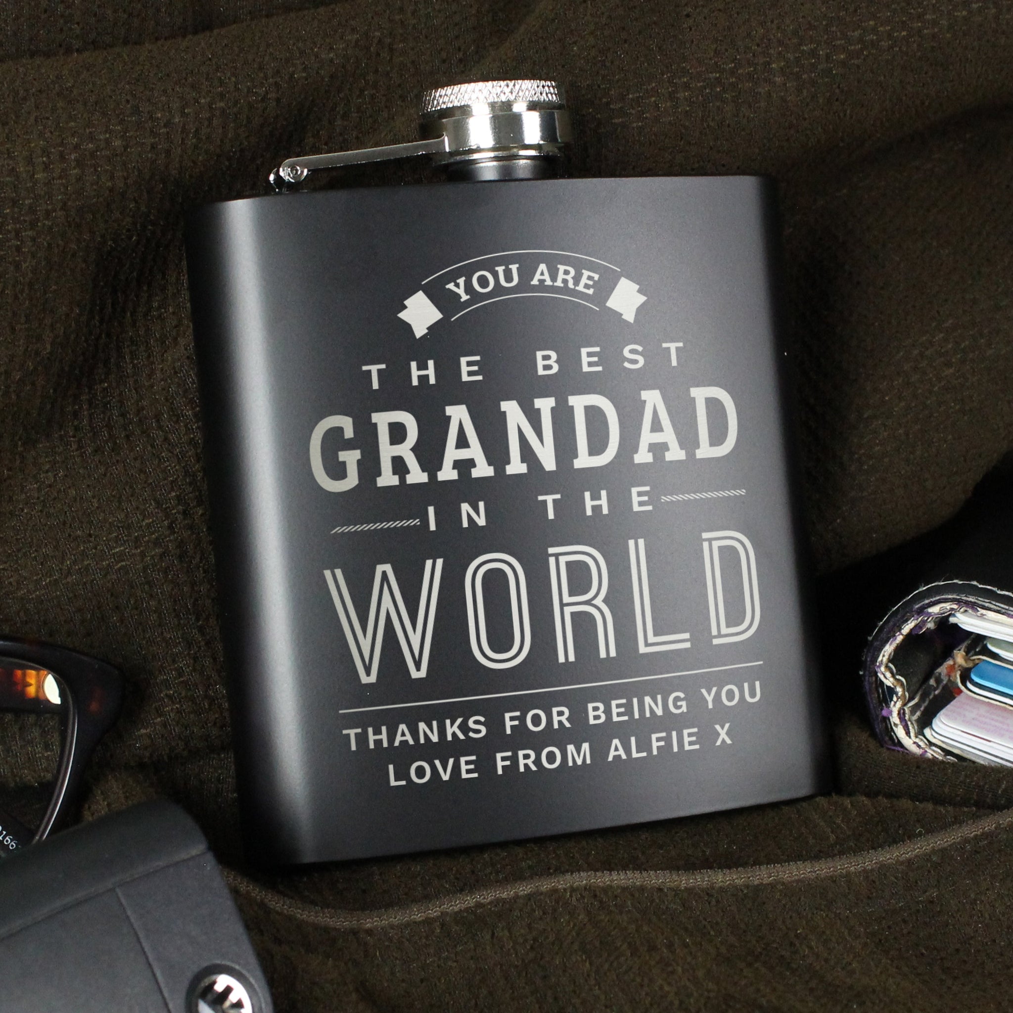 Personalised Best in The World Black Hip Flask: 4 - Hip Flasks By Gift Moments