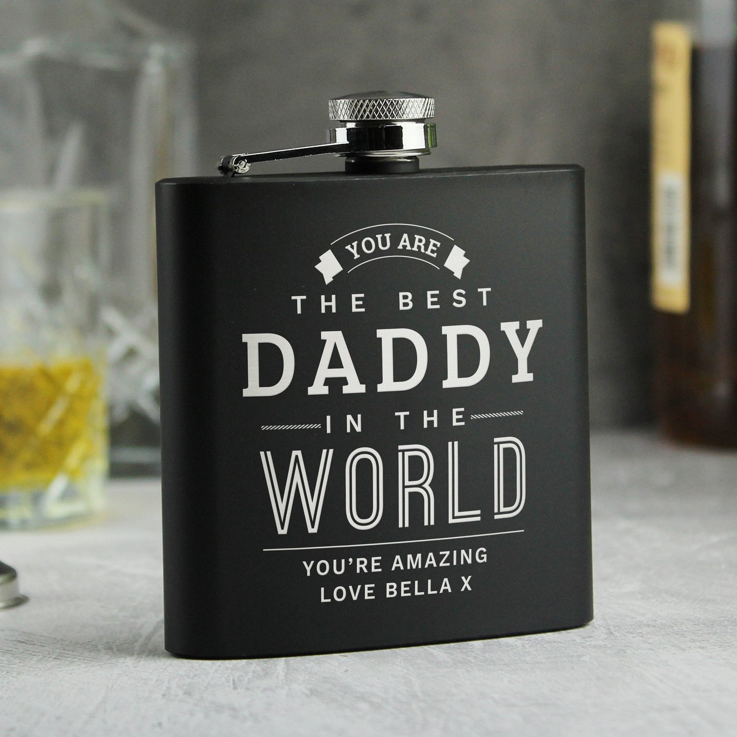 Personalised Best in The World Black Hip Flask: 2 - Hip Flasks By Gift Moments