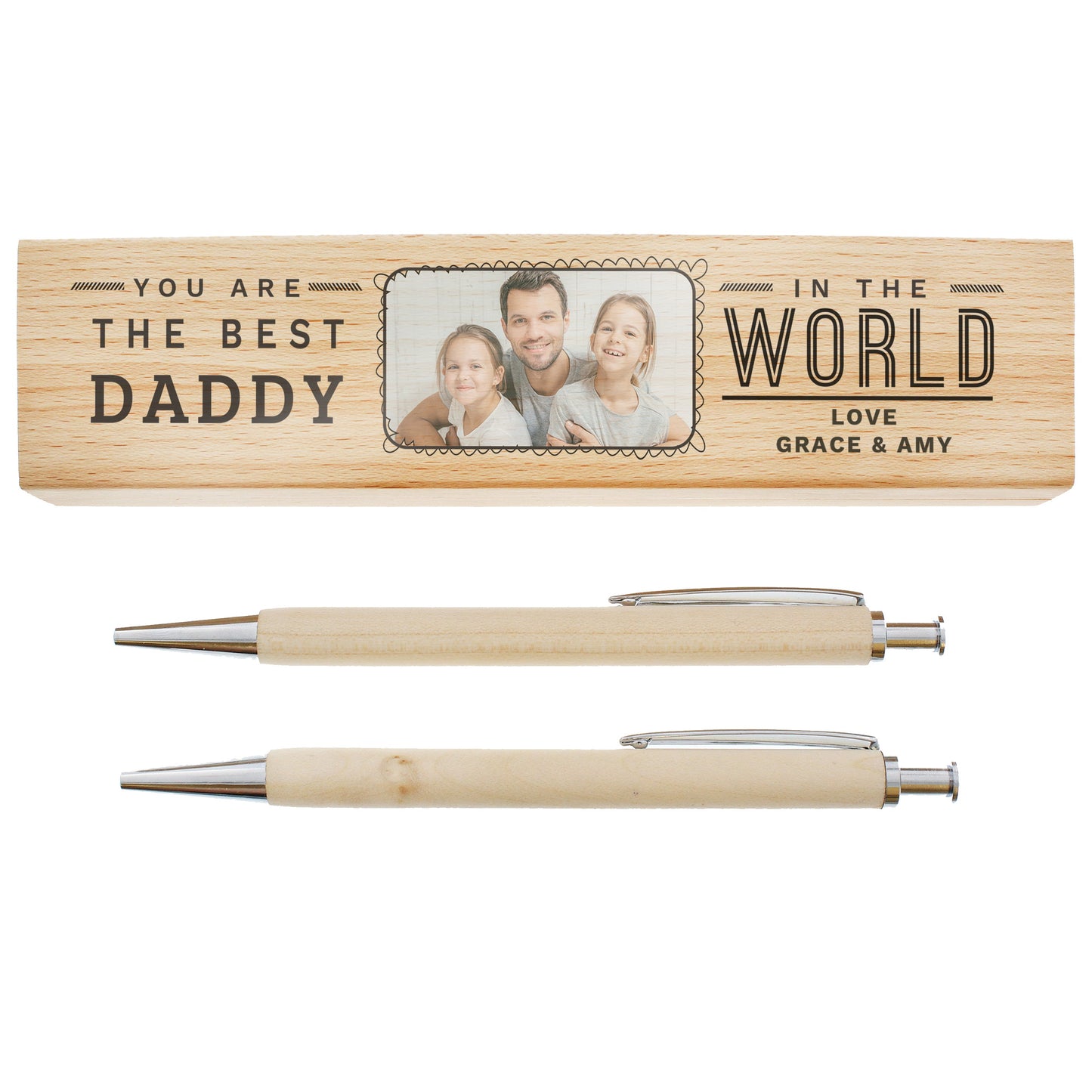 Personalised Best In The World Photo Upload Wooden Pen and Pencil Set: 5 - Pens & Pencils By Gift Moments