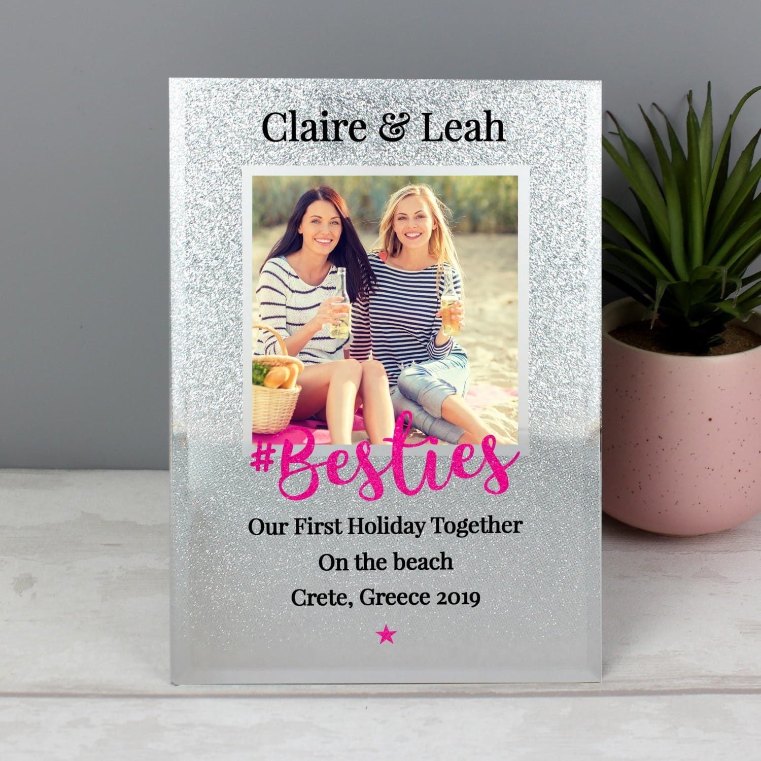 Personalised ’Bestie’ 4x4 Glitter Glass Photo Frame: 2 - Photo Frames By Gift Moments