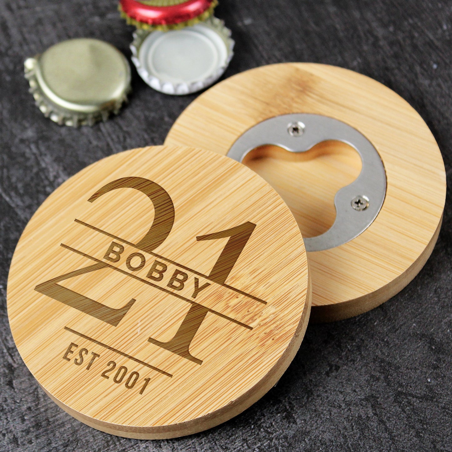 Personalised Big Age Bamboo Bottle Opener Coaster: 1 - Coasters By Gift Moments