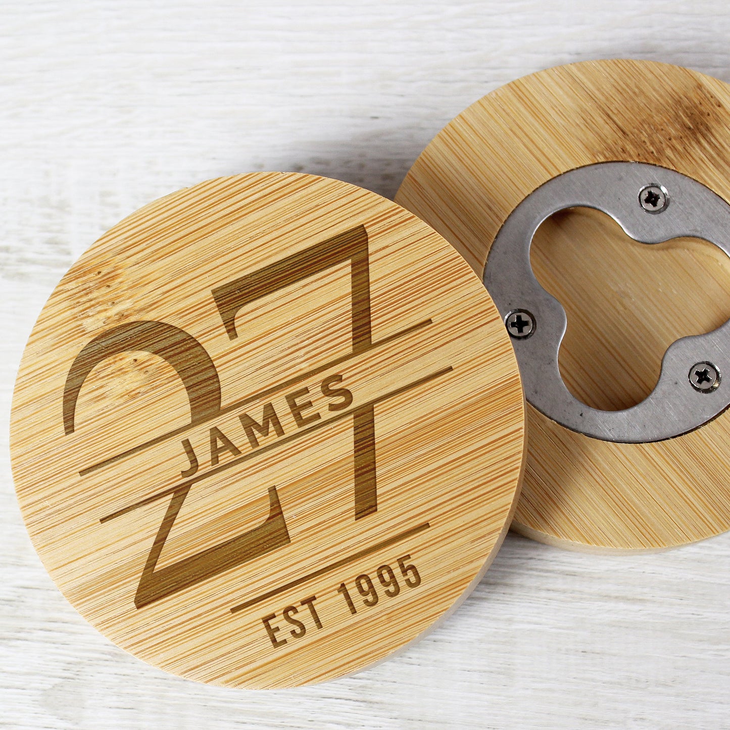 Personalised Big Age Bamboo Bottle Opener Coaster: 5 - Coasters By Gift Moments
